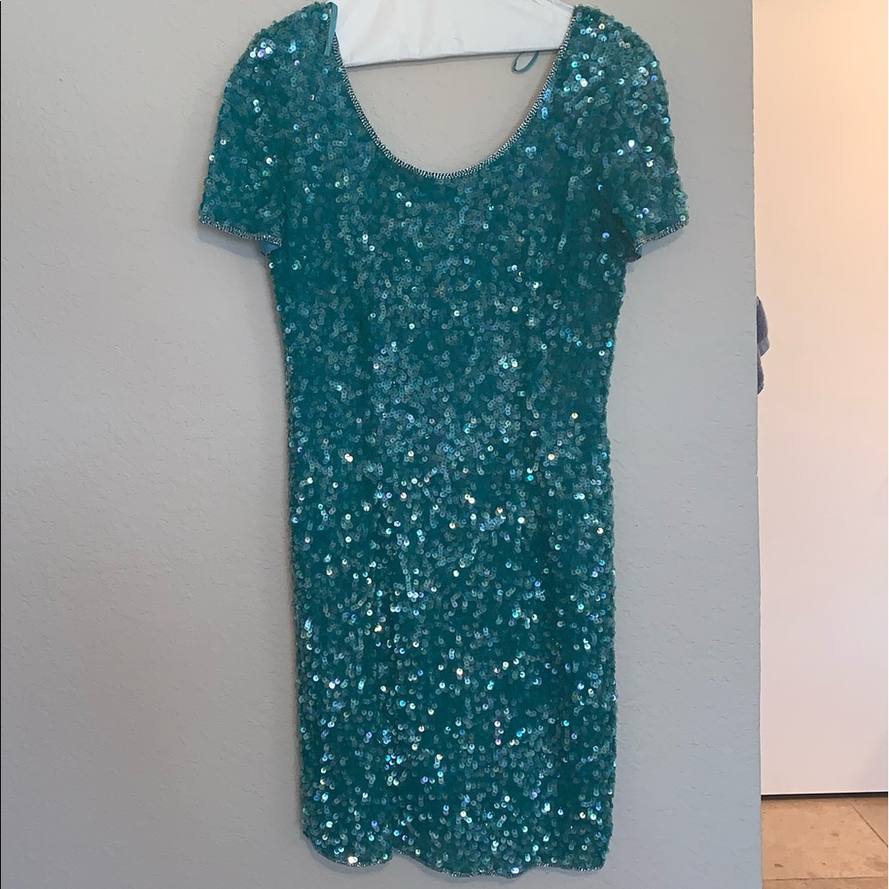 Vintage Nipon Night Teal Sequin Dress with purse